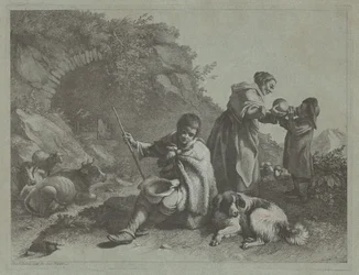 Ülő pásztorfiú és nő, akik inni adnak egy gyermeket, 17591782.
