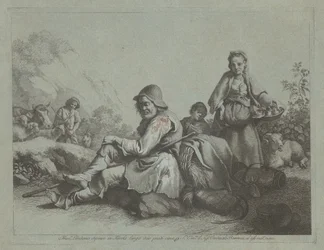 Ülő juhász és parasztasszony kosárral, 17591782.