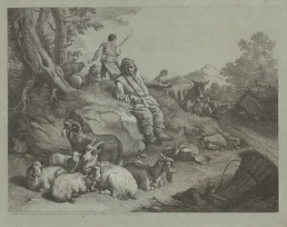 Ülő pásztor egy kecskenyáj előtt, 1766 után.