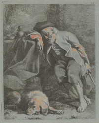 Alvó öregember kutyával