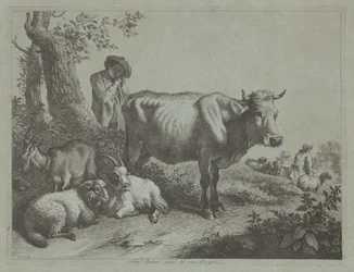 Álló tehén és egy pásztorfiú nyájjal, 1760-as évek.