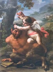 Cupido és Pán harca (olaj, vászon)