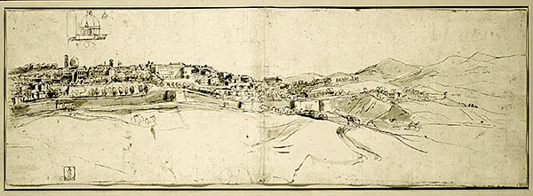 Róma kilátása (toll és tinta, mosás papíron)