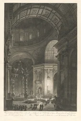 A Szent Péter-bazilika belseje, Szent Péter keresztjének kivilágításával