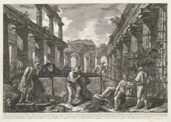 Címnyomat a paestumi Neptun-templom maradványaival, címmel a tömbökön Különböző kilátások a Paestumban még álló három nagy épület maradványairól (sorozat címe) Différentes vues de quelques restes de trois grands édifices qui