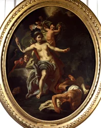 Amerika allegóriája Francesco Solimena (1657-1747) műhelyfestménye (ec.ital.) 1738 La Rochelle, Az Újvilág Múzeuma.