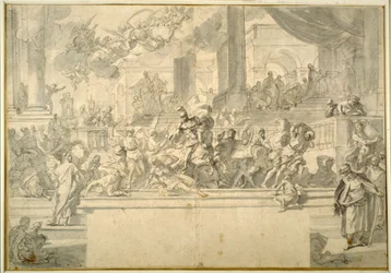 Heliodorus kiűzve a templomból (toll és tinta krétával, papíron)