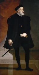 V. Károly császár (1500-1558) portréja – Francesco Terzio (Terzi) (1523-1591 körül). Olaj, vászon, c. 1550. Mérete : 204x108 cm. Művészettörténeti Múzeum, Vienne
