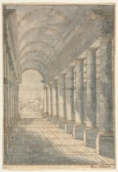 Hordóboltozatú árkád perspektívában renderelt, 1700-as évek.