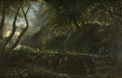 Folyói jelenet gáttal és malommal, 1823 körül