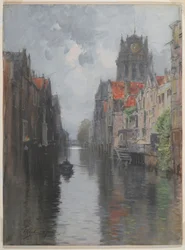 Behind the Groote Kirk, Dordrecht, 1880-as évek (Wc faszén fölött, kartonon)