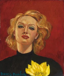 Nő sárga virággal, 1941-2. körüli (olaj, tábla)