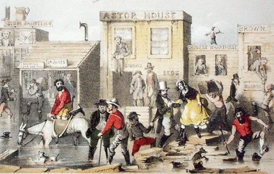 Az 1849-es tél, Frank Marryat „Hegyek és vakonddombok avagy visszaemlékezései egy leégett naplóról” című művéből, J. Brandard metszetében, 1855-ben (színes litó)