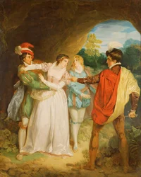 Valentine megmenti Silviát a Proteustól, William Shakespeare „The Two Gentlemen of Verona” című művéből
