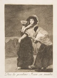 16. tábla Los Caprichosból: Az ég szerelmére: anyja, Dios la Perdone volt: Y..., 1799.