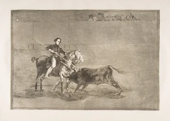 22. tábla a Tauromaquiáról: Az ünnepelt Pajuelera férfias bátorsága [a ringben], 1816.
