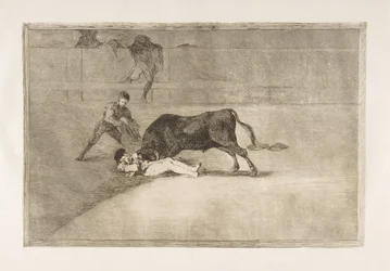 33. tábla a Tauromaquiáról: Pepe Illo szerencsétlen halála a ringben Madridban., 1816.