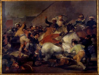 El dos de Mayo (május 2.) avagy „A mamelukok vádja””: lázadás Joseph Bonaparte (I. Napóleon testvére) ellen Madridban 01.02.01-én Francisco de Goya és Lucients (1746-1828) festménye. 1814. V. 2,66x3,45 m Madrid. Réti Múzeum.