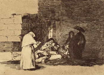 Egy nő jótékonysága. 1810-1820. (15,5 x 20,6 cm). A „Háború borzalmai” 49. táblája. Spanyolország. Madrid (autonóm közösség). Madrid. Nemzeti Könyvtár