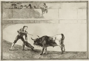 Pedro Romero megöli a megállított bikát. 1816. (25,1 x 35,9 cm). Pedro Romero (1754-1839). Spanyol torreádor. „A bikaviadal művészete” 30. táblája. Spanyolország. Madrid (autonóm közösség). Madrid. Nemzeti Könyvtár