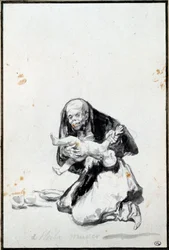 A rossz nő. A gonosz nő. Antropofág jelenet, egy boszorkány felfal egy gyermeket. Szürke lavírozás Francisco Goya y Lucientes (1746-1828) műve. M. 0,21 x 0,14 m. Párizs, Louvre Múzeum