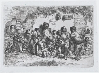 11. tábla: egy embercsoport a szabadban, a spanyolok... szokások és időtöltések sorozatából, 1850.