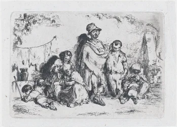 2. tábla: emberek csoportja az utcán, esetleg koldusok, a vám- és... sorozatból, 1850.