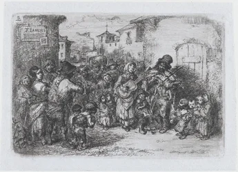 3. tábla: utcazenészek csoportja, a spanyol szokások és időtöltések sorozatából, 1850.