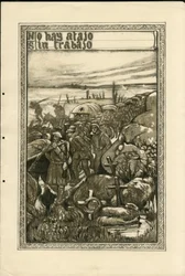 Illusztráció: Francisco Sancha Lengo (1874-1936) - Repülő levél, 1915 körül - Munka nélkül nincs út - 14-18-as háború, Részletek, spanyol nyelv, külföldi sajtó - Foglyok