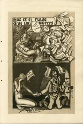 Francisco Sancha Lengo (1874-1936) illusztrációja - Repülő levél, 1915 körül - 14-18-as háború, Wolff Ügynökség, spanyol nyelv, külföldi sajtó