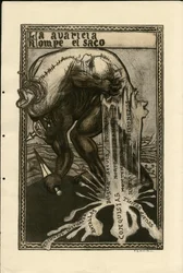 Illusztráció: Francisco Sancha Lengo (1874-1936) - Repülő levél, 1915 körül - 14-18-as háború, Németország Poroszország, Ezüst, Hadviselők és szimbólumok, Spanyol nyelv, Külföldi sajtó