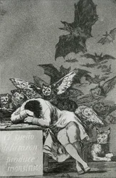 A The Sleep of Reason szörnyeket hoz létre, a „Los Caprichos”-ból (metszet) (bw fotó) (lásd még: 81662)