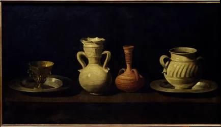 Csendélet, csészék és vázák. Francisco de Zurbaran festménye (1598-1664)