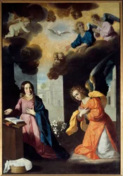 Francisco de Zurbaran (1598-1664) Angyali üdvözlet festménye 1638 V. 2,67x1,85 m. Grenoble. Szépművészeti Múzeum