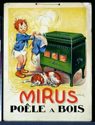 A "Mirus" fatüzelésű kályha hirdetése (színes litho)