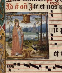 MS.41.f.84r Isten madarakkal és állatokkal körülvéve, Septuagesima antifóna (böjt előtti 3. vasárnap), 1490-1500 körül (vellum)