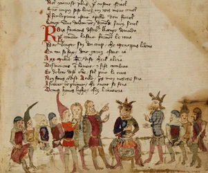 Ms Est 27 W 8.17 f.3r Attila hun (kb. 406-453) és udvara, Nicola da Casola Attila háborújából