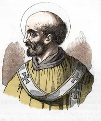 Ókor: II. Sixtus pápa (Sixtus vagy Sisto) ábrázolása (258) Rajz a Franco Mistrali „” Misteri del Vaticano” című könyvéből