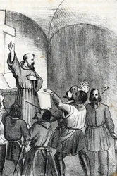 Negyedik velencei-oszmán háború: az egyház a muszlimok legyőzésére szólít fel a lepantei csata előestéjén, amely 1571. október 7-én robbant ki a görögországi Pátrai-öbölben (keresztény koalíció a lepantói csata előtti napon az Oszmán-Veneti alatt