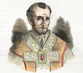 Középkor: I. Nagy Miklós pápa (I. Miklós, Miklós vagy Nicolo vagy Niccolo vagy Nicolaus) (858-867) rajza Franco Mistrali 1843-as „I misteri del vaticano” című művéből