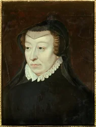 Medici Katalin (Caterina de Medici) (1519-1589), Franciaország királynéjának portréja. François Clouet festménye (körülbelül 1515-1572). Nap. 0,33 x 0,24 m. 16. század. Chantilly, Musée Condé