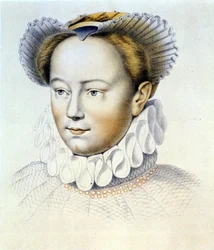 Marguerite de Valois, Margot királynő (1553-1615), navarrai királynő, IV. Henrik első felesége portréja. Clouet eredeti rajzából.