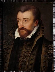Antoine de Bourbon, Vendome hercege (1518-1562), IV. Henrik király apja portréja Francois Clouet iskolájának festménye (1515-1572) 1560 V. 0,31x0,23 m Pau, kastélymúzeum - Antoine de Bourbon, Vendome hercegének (1518-1562), atyja portréja