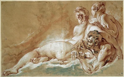 Naiades et triton Francois Boucher (1703-1770) rajza vörös krétával és ceruzával 1753 V. 0,29x0,46 m Párizs, Louvre Múzeum