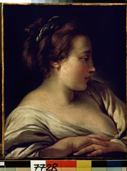 ""Egy fiatal lány portréja"" (Egy lány feje) Francois Boucher (1703-1770) festménye 1740-1750 Méret: 36x28 cm Ermitázs Múzeum, Szentpétervár (Szentpétervár)