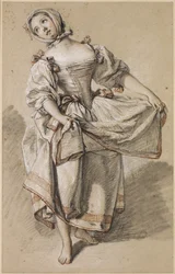 Fiatal vidéki lány táncol, c. 1765-70 (fekete, vörös-fehér kréta és csonk, bivalyozott papíron)