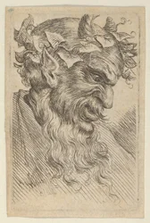 Szatír maszk borostyánkoronával, jobbra nézve, a Divers Masquestól, kb. 1635-45.