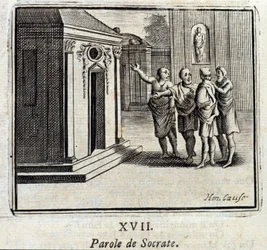 Szókratész szava. Jean de La Fontaine (1621-95) meséi. Illusztráció: François Chauveau (1613-1676). 1728-as kiadás.