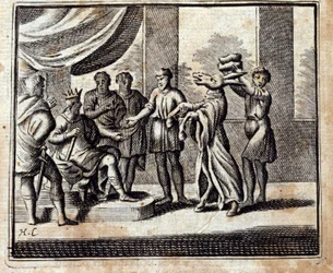 A sarlatán. Jean de La Fontaine (1621-95) meséi. Illusztráció: François Chauveau (1613-1676). 1728-as kiadás.
