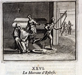 Az efezusi anya. Jean de La Fontaine (1621-95) meséi. Illusztráció: Francois Chauveau (1613-1676). 1728-as kiadás.